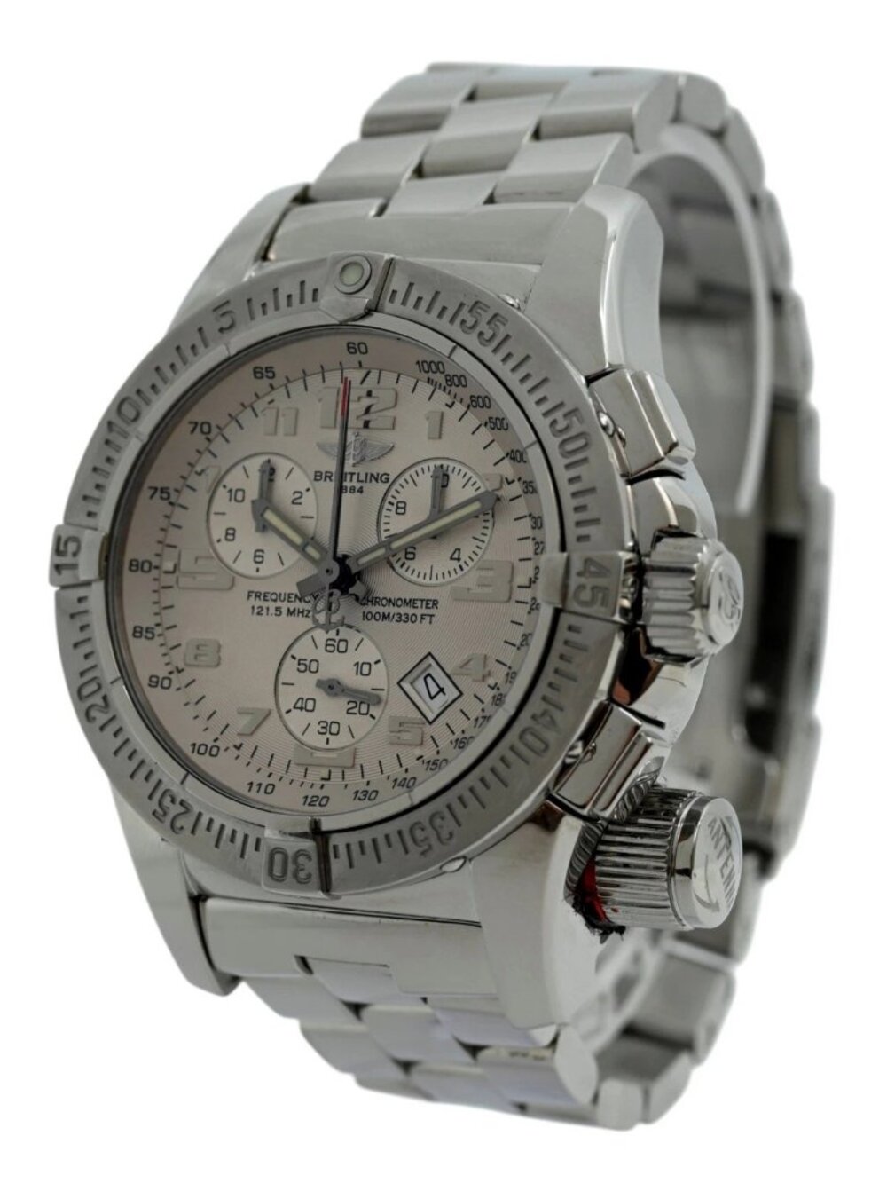 Breitling 45mm Men's Emergency Mission Silver Dial Watch with B+P! Ref: A73322!